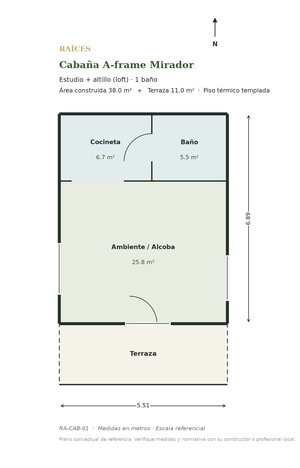 Plano con medidas — Cabaña A-frame