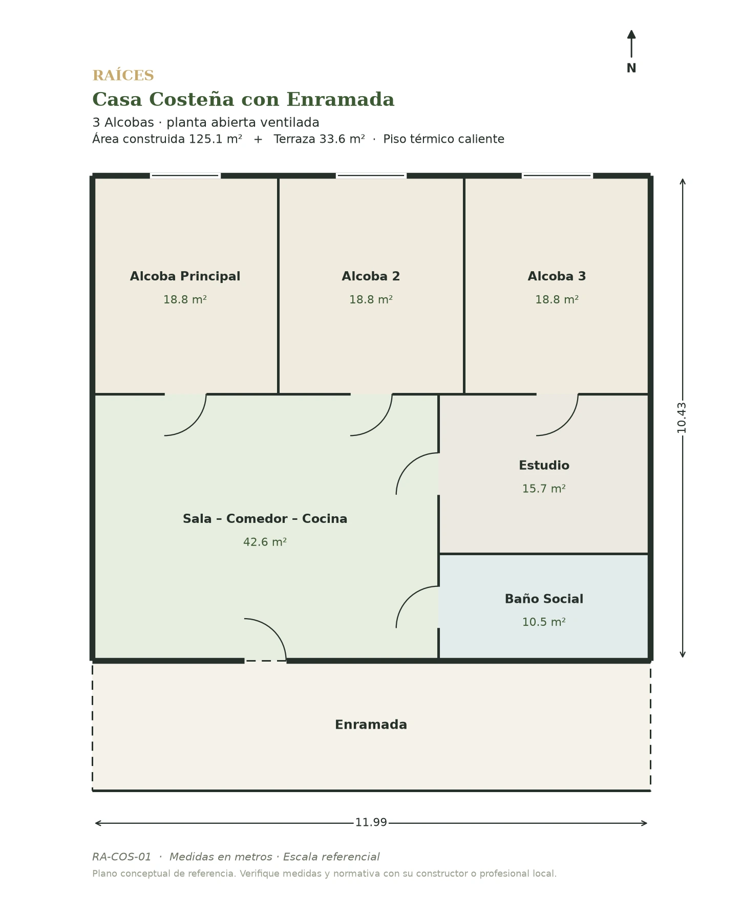 Plano con medidas — Casa Costeña con Enramada